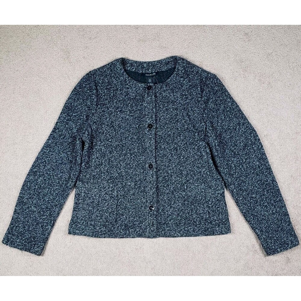 Talbots Women's Blazer Jacket Size 14 Black/White Bottons Front Pockets
